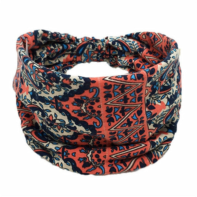 New Boho Flower Print Wide Headbands Vintage Knot Elastic Turban Headwrap