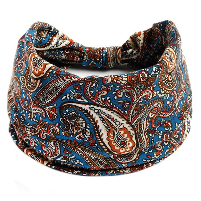 New Boho Flower Print Wide Headbands Vintage Knot Elastic Turban Headwrap