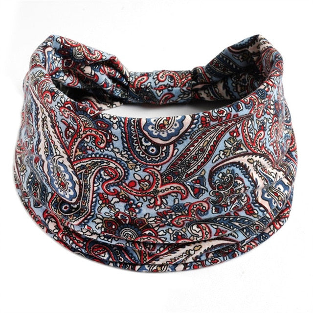 New Boho Flower Print Wide Headbands Vintage Knot Elastic Turban Headwrap