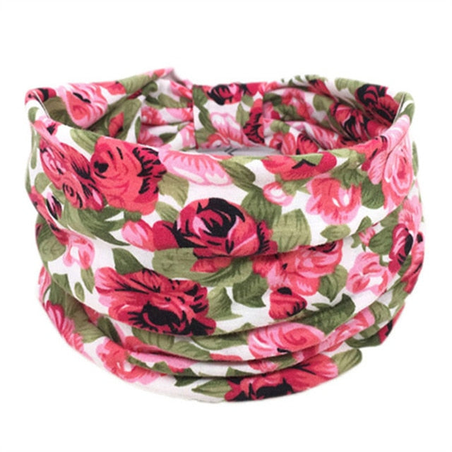 New Boho Flower Print Wide Headbands Vintage Knot Elastic Turban Headwrap