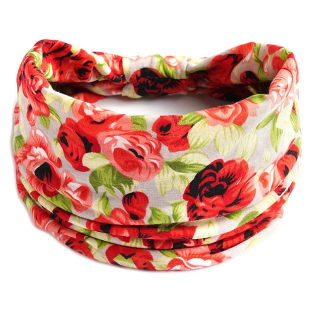 New Boho Flower Print Wide Headbands Vintage Knot Elastic Turban Headwrap