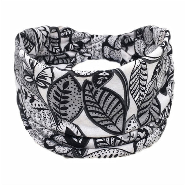 New Boho Flower Print Wide Headbands Vintage Knot Elastic Turban Headwrap