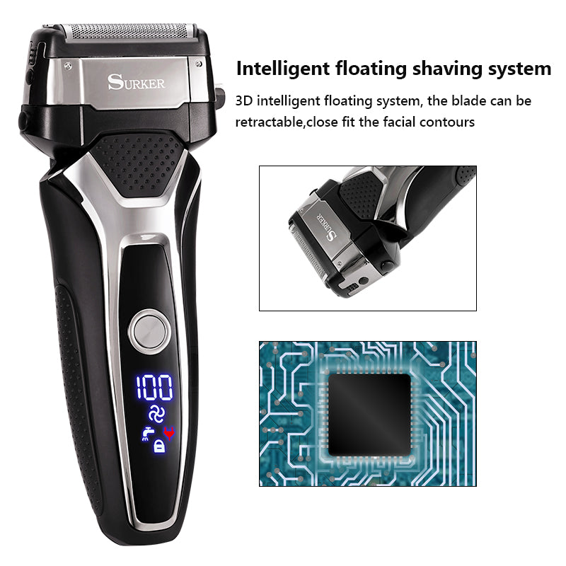 USB Rechargeable Electric Shaver Stainless Steel Shaving Machine For Men 3D Triple Floating Blade Razor Shaver Barber Electric