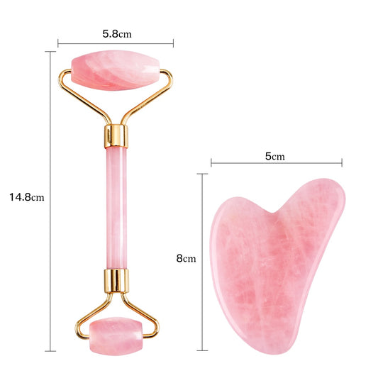 2pcs/set Face Spa Jade Massager Neck Roller Gua Sha Scraper Board Face Lift Up Wrinkle Remover Face Roller Scraper Set