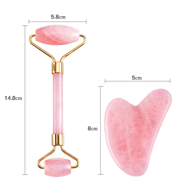 2pcs/set Face Spa Jade Massager Neck Roller Gua Sha Scraper Board Face Lift Up Wrinkle Remover Face Roller Scraper Set