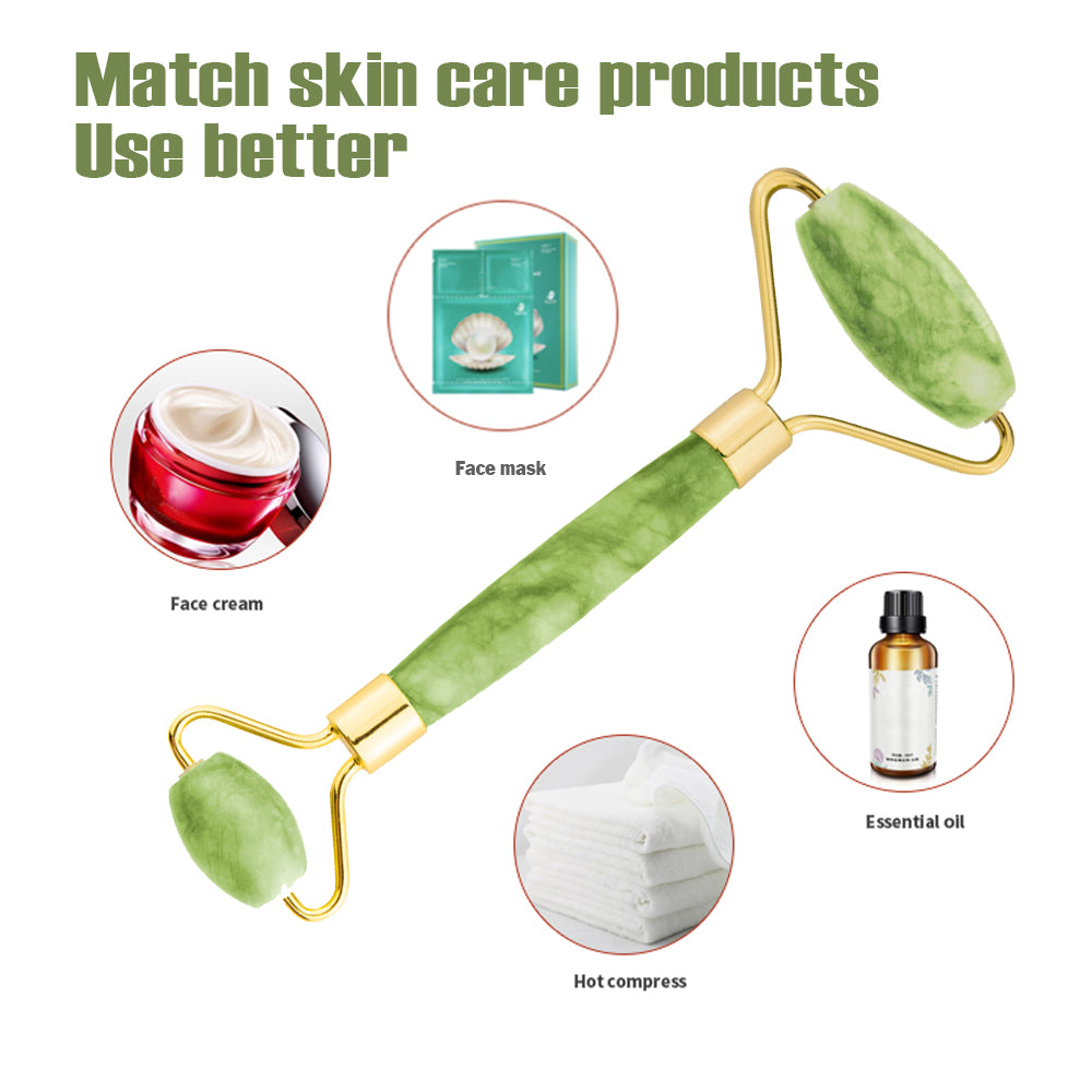 2pcs/set Face Spa Jade Massager Neck Roller Gua Sha Scraper Board Face Lift Up Wrinkle Remover Face Roller Scraper Set