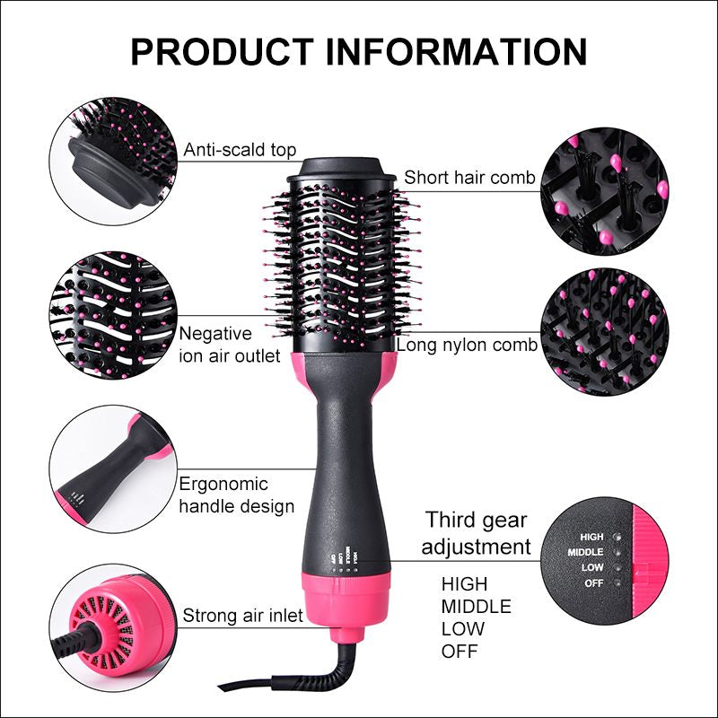 One Step Hair Dryer Volumizer Salon Hot Air Paddle Ion Styling Generator Brush Straightener Curler Hair Negative